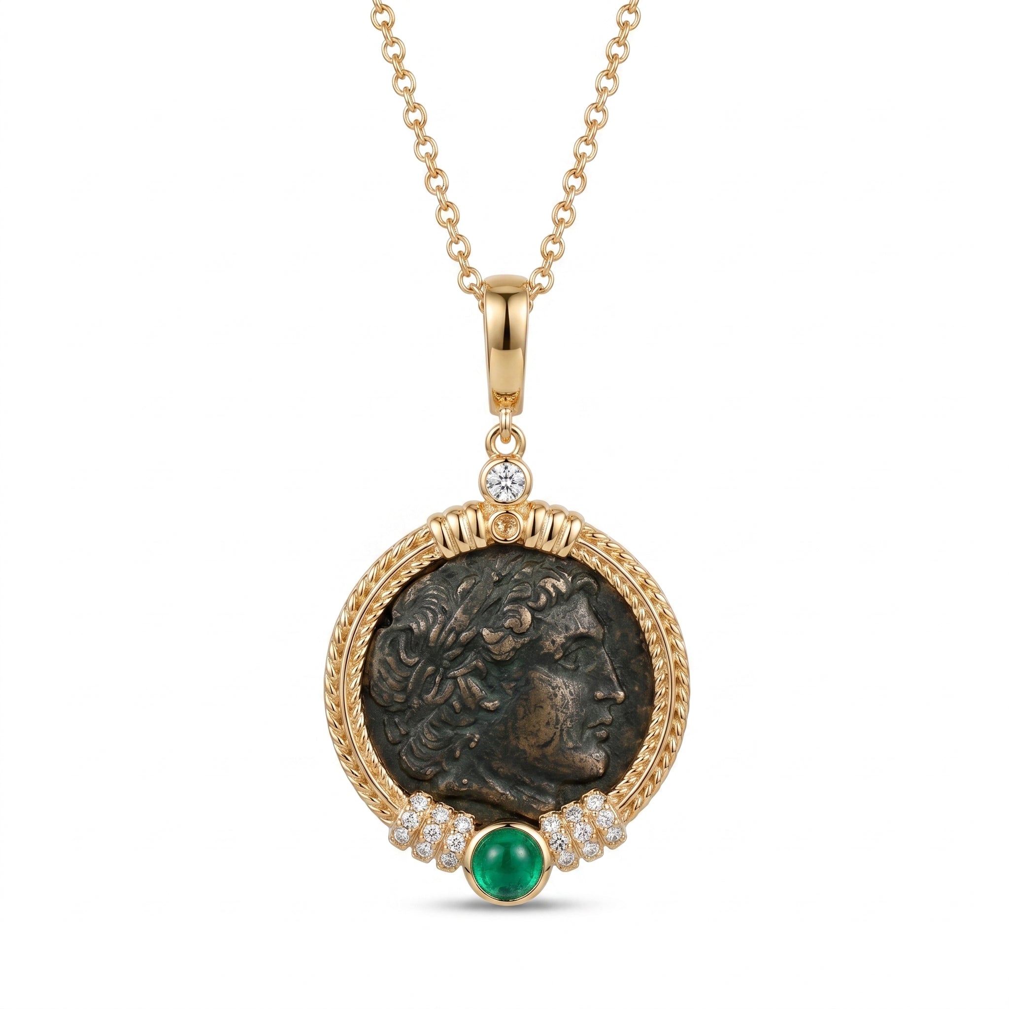 925 Silver Plated 18K Gold Italian Hercules Universal Ancient Coin Necklace