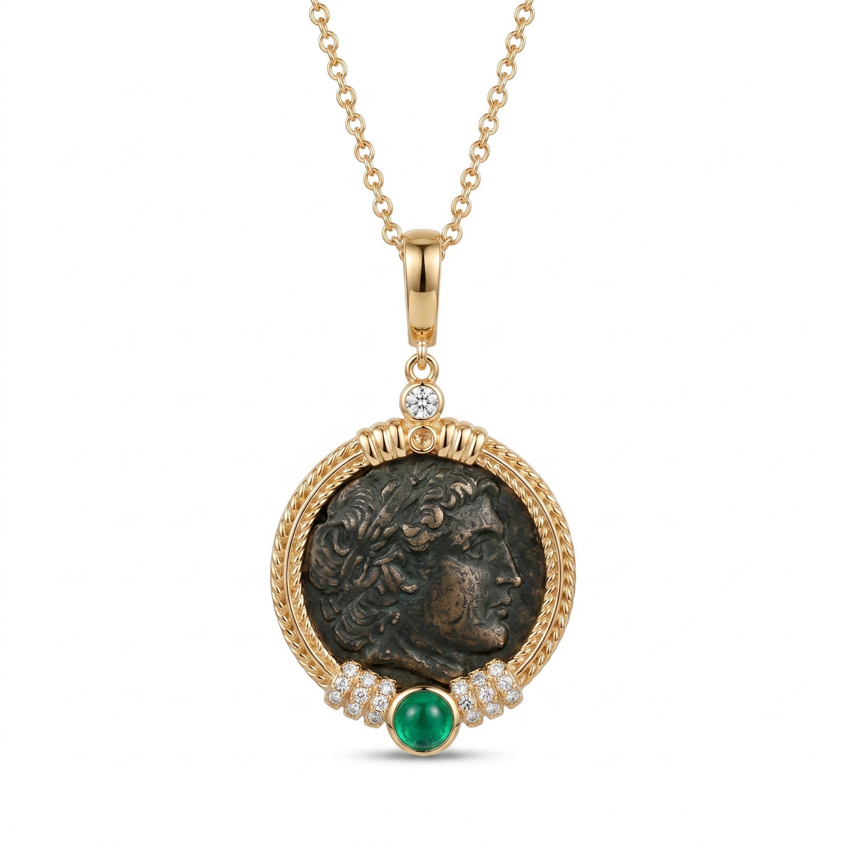 925 Silver Plated 18K Gold Italian Hercules Universal Ancient Coin Necklace