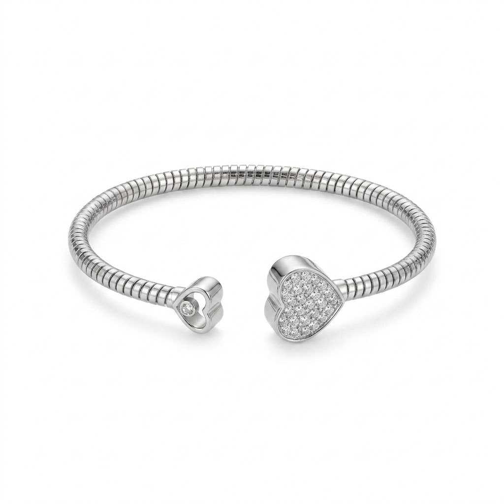 925 Silver Italian Heartline Open Cuff Bracelet