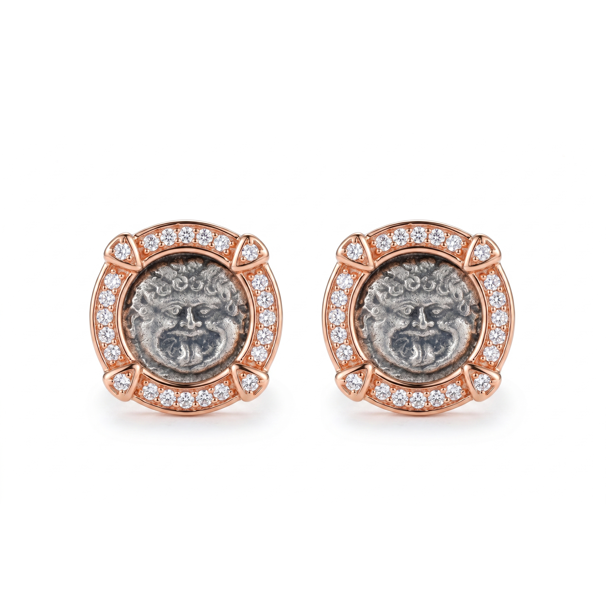 925 Silver Plated 18K Gold Italian Medusa Teardrop Diamond Stud Earrings