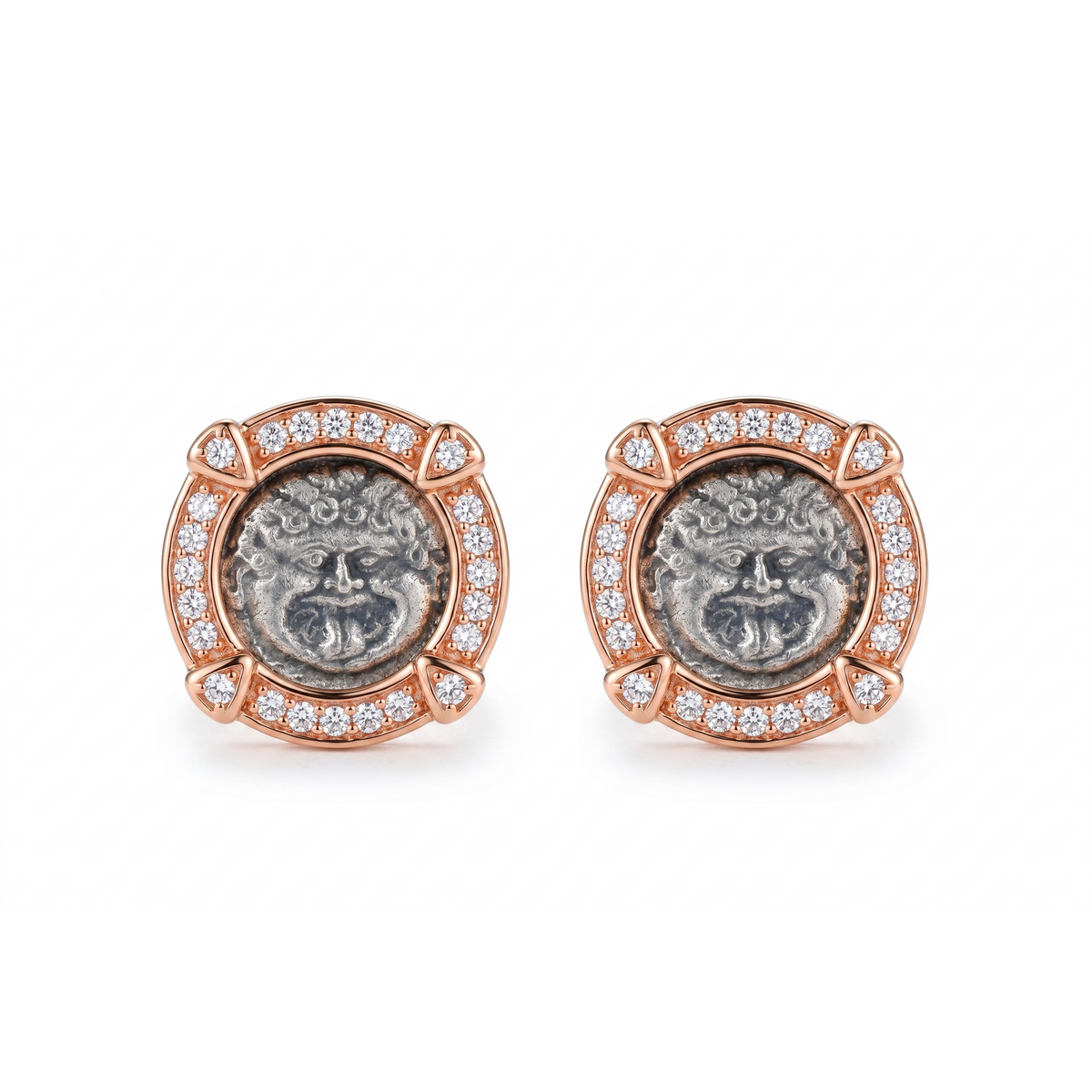 925 Silver Plated 18K Gold Italian Medusa Teardrop Diamond Stud Earrings