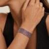 Wholesale 925 Sterling Silver Honeycomb Red Zircon Wide Bracelet - Model