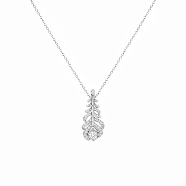 Wholesale rhodium plated feather pendant necklace