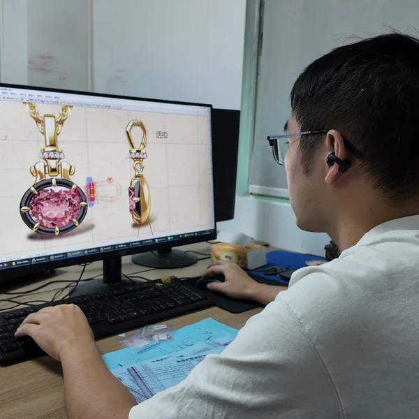 Jewelry CAD designer modelling a custom pendant in 3D
