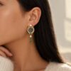 Wholesale 925 Sterling Silver Lion Coin Pearl Emerald Tassel Earrings - Model