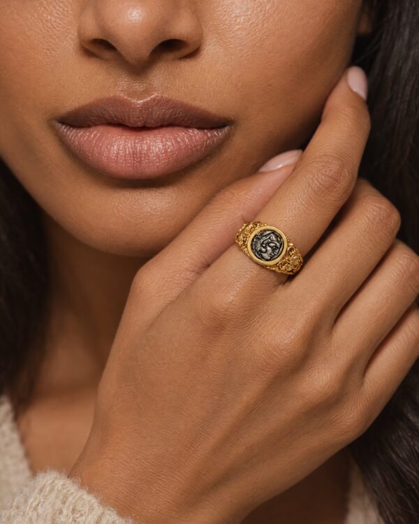 Wholesale 925 Sterling Silver 18K Gold Plated Coin Relief Ring - Model