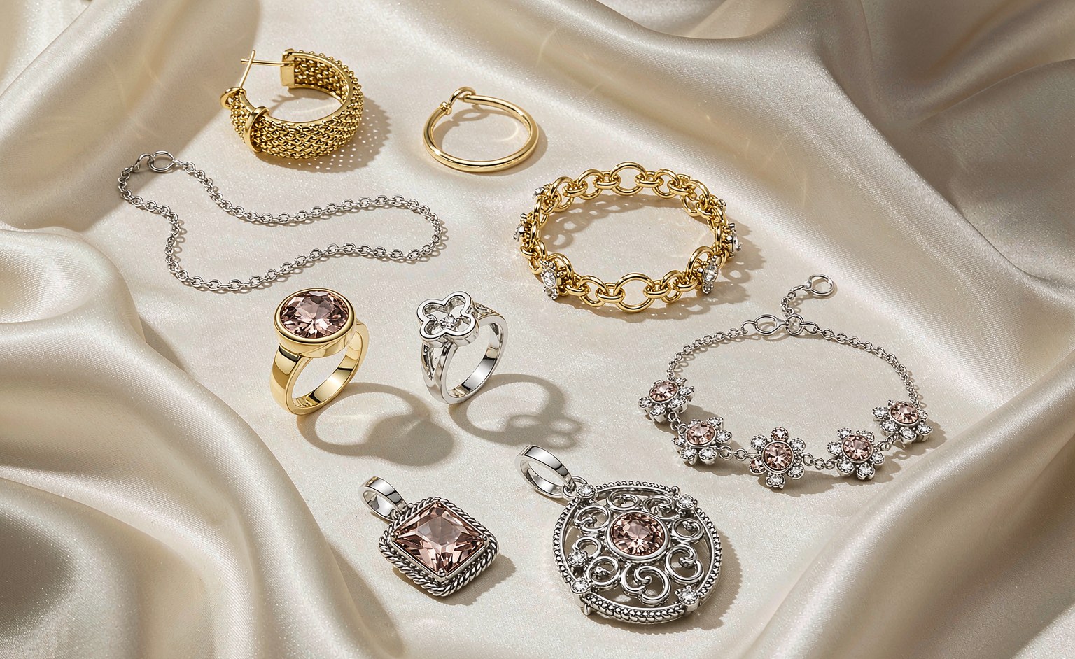925 sterling silver jewelry collection flat lay