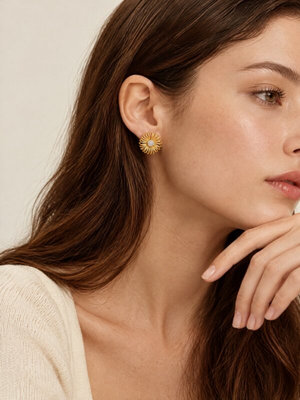 Wholesale 925 Sterling Silver 18K Gold Plated Filigree Flower Stud Earrings - Model