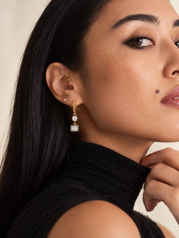 Wholesale 925 Sterling Silver Twist Rope Square Zircon Drop Ear Cuff - Model