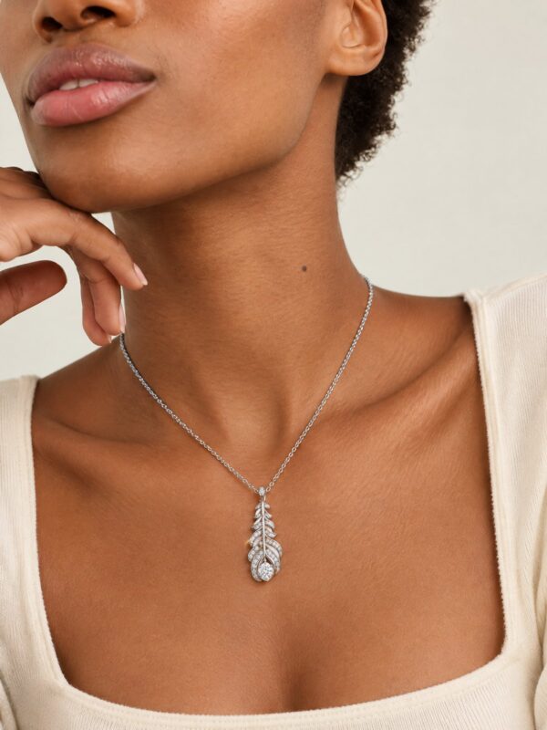 Wholesale 925 Sterling Silver Rhodium Plated Feather Pendant Necklace - Model
