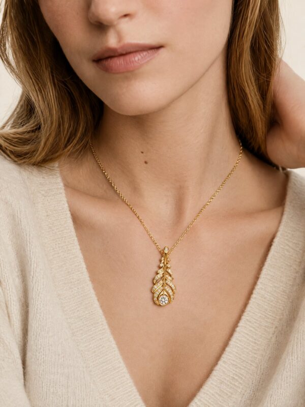 Wholesale 925 Sterling Silver 18K Gold Plated Feather Pendant Necklace - Model