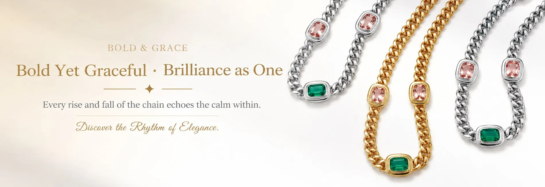 Bold Yet Graceful silver and gold gemstone chain bracelets banner