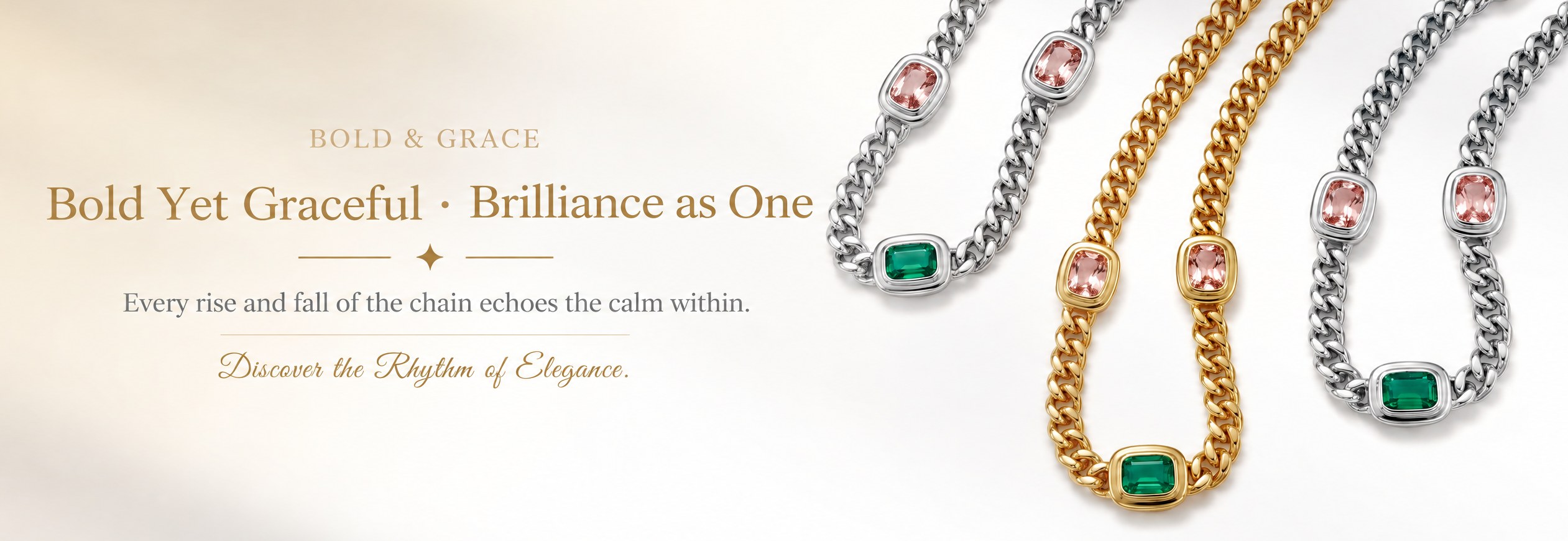 Bold Yet Graceful silver and gold gemstone chain bracelets banner