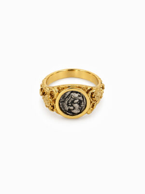 Wholesale 925 Sterling Silver 18K Gold Plated Coin Relief Ring