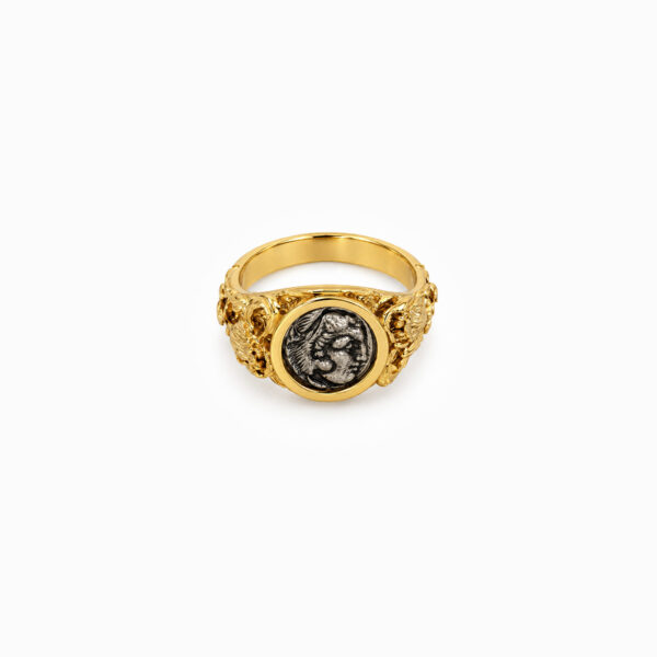 Wholesale 925 Sterling Silver 18K Gold Plated Coin Relief Ring