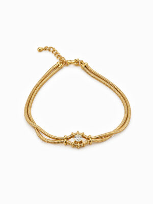Wholesale 925 Sterling Silver 18K Gold Plated Double Row Snake Chain Bracelet