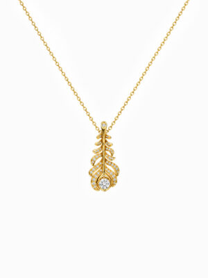 Wholesale 925 Sterling Silver 18K Gold Plated Feather Pendant Necklace
