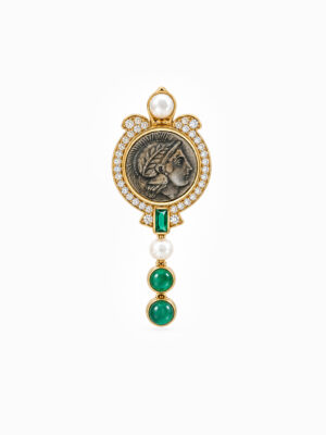 Wholesale 925 Sterling Silver Athena Coin Pearl Green Zircon Pendant