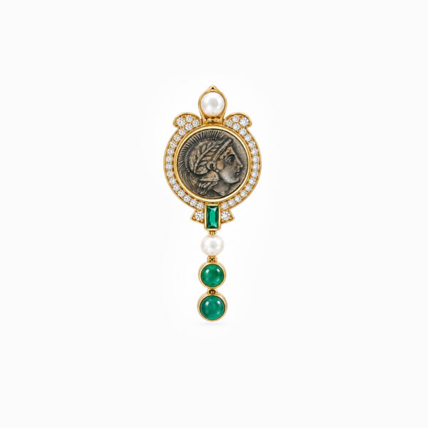 Wholesale 925 Sterling Silver Athena Coin Pearl Green Zircon Pendant