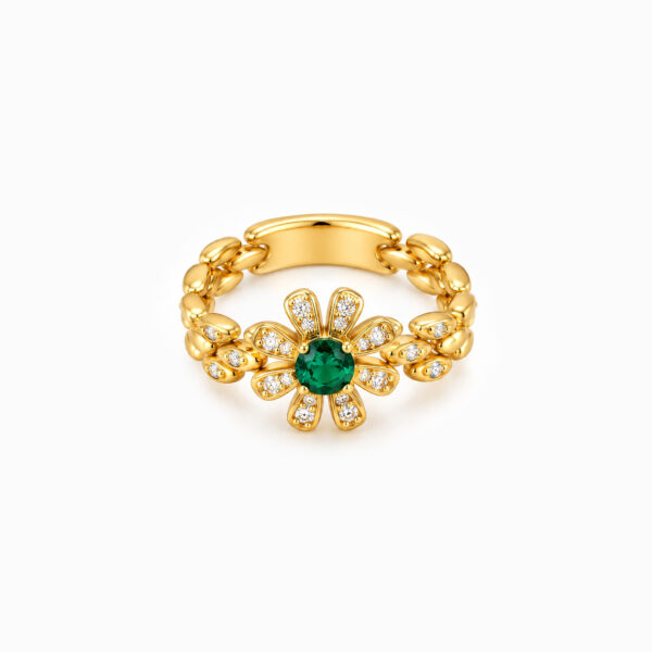 Wholesale 925 Sterling Silver Daisy Emerald Chain Ring