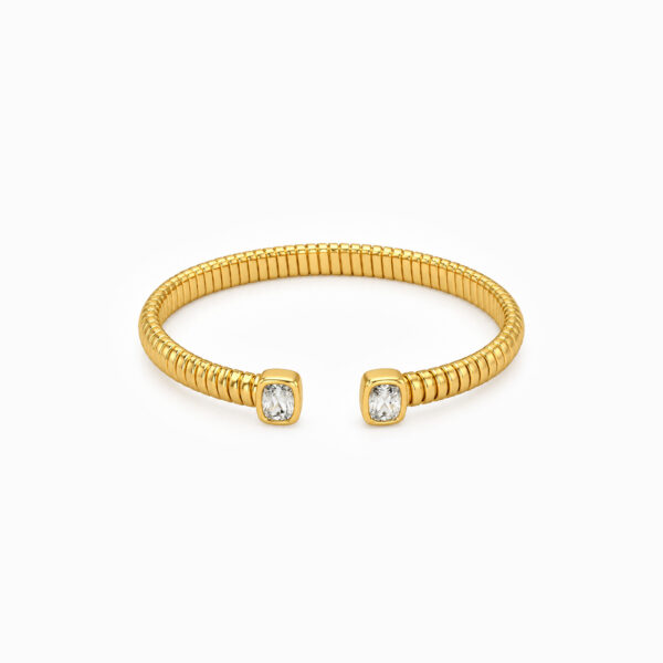 Wholesale 925 Sterling Silver Double Stone Open Cuff Bangle