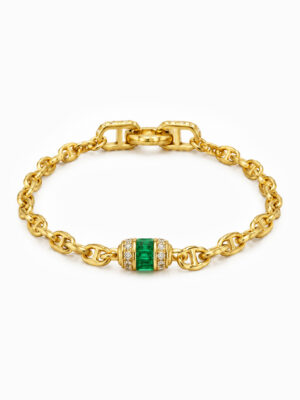 Wholesale 925 Sterling Silver Green Zircon Barrel Link Bracelet Wholesale 925 Sterling Silver Green Zircon Barrel Link Bracelet