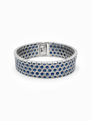 Wholesale 925 Sterling Silver Honeycomb Blue Zircon Wide Bracelet