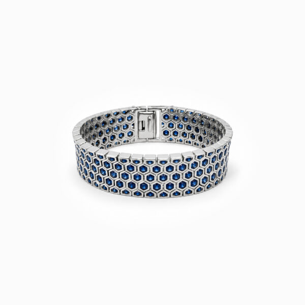 Wholesale 925 Sterling Silver Honeycomb Blue Zircon Wide Bracelet