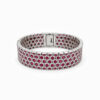 Wholesale 925 Sterling Silver Honeycomb Red Zircon Wide Bracelet