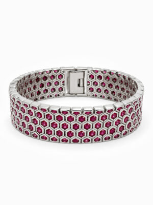 Wholesale 925 Sterling Silver Honeycomb Red Zircon Wide Bracelet Wholesale 925 Sterling Silver Honeycomb Red Zircon Wide Bracelet